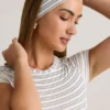Bandă pentru păr Candy din modal cu nervuri, cu dungi albastre și galbene Bandă pentru păr Candy din modal cu nervuri, cu dungi albastre și galbene