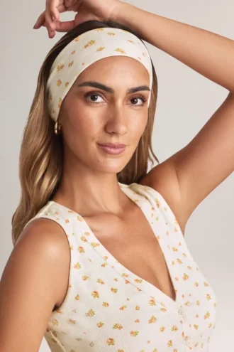 Bandă pentru păr Candy din modal cu textură nervurată și imprimeu floral