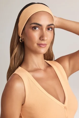 Bandă pentru păr din modal cu nervuri, model Candy, în nuanța piersică