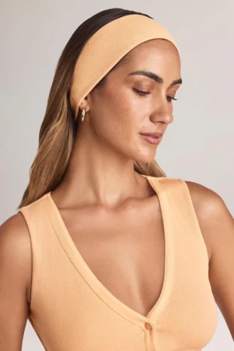 Bandă pentru păr din modal cu nervuri, model Candy, în nuanța piersică