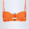 Baracoa Top de bikini cu gât halter și detalii metalice, cu imprimeu de orhidee portocalii Baracoa Top de bikini cu gât halter și detalii metalice, cu imprimeu de orhidee portocalii