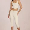 Blugi capri Anessa cu talie medie, culoare ivoriu Blugi capri Anessa cu talie medie, culoare ivoriu