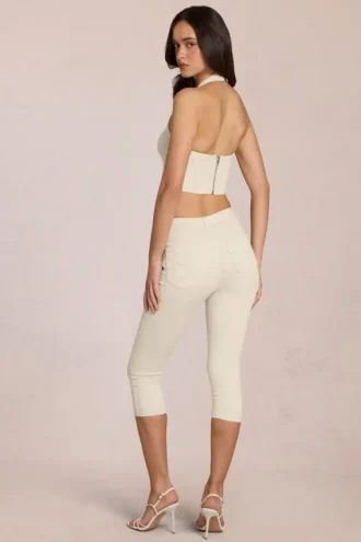 Blugi capri Anessa cu talie medie, culoare ivoriu