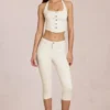 Blugi capri Anessa cu talie medie, culoare ivoriu Blugi capri Anessa cu talie medie, culoare ivoriu