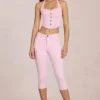 Blugi capri Anessa cu talie medie, în roz floare Blugi capri Anessa cu talie medie, în roz floare