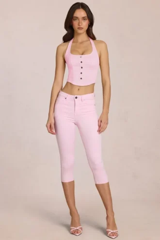 Blugi capri Anessa cu talie medie, în roz floare