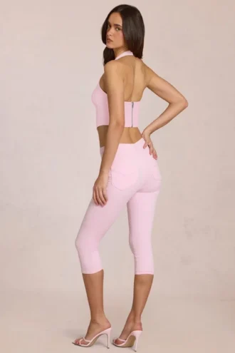 Blugi capri Anessa cu talie medie, în roz floare