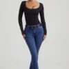 Blugi evazați cu talie înaltă Jacey, spălați indigo Blugi evazați cu talie înaltă Jacey, spălați indigo