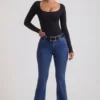 Blugi evazați cu talie înaltă Jacey, spălați indigo Blugi evazați cu talie înaltă Jacey, spălați indigo