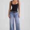 Blugi Jeylan cu talie joasă și picior larg, spălare vintage Blugi Jeylan cu talie joasă și picior larg, spălare vintage