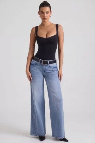 Blugi Jeylan cu talie joasă și picior larg, spălare vintage