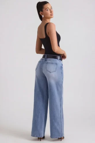Blugi Jeylan cu talie joasă și picior larg, spălare vintage