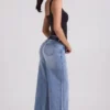 Blugi Jeylan cu talie joasă și picior larg, spălare vintage Blugi Jeylan cu talie joasă și picior larg, spălare vintage