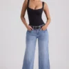 Blugi Jeylan cu talie joasă și picior larg, spălare vintage Blugi Jeylan cu talie joasă și picior larg, spălare vintage