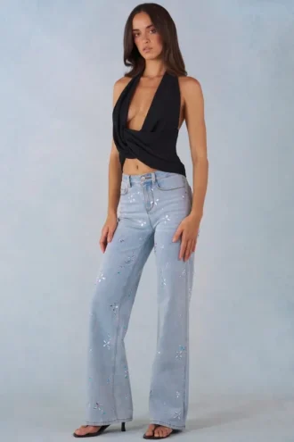 Blugi Lorielle cu talie medie și croi drept, din denim deschis