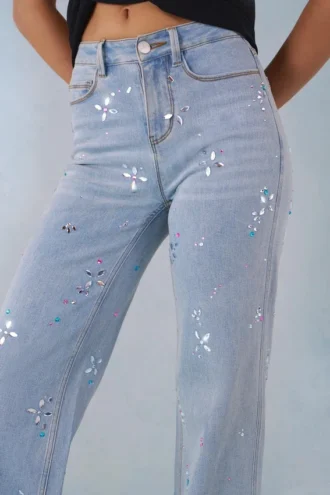 Blugi Lorielle cu talie medie și croi drept, din denim deschis
