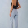 Blugi Lorielle cu talie medie și croi drept, din denim deschis Blugi Lorielle cu talie medie și croi drept, din denim deschis