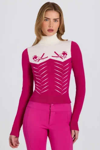 Bluză ajustată cu mâneci lungi din tricot, în roz magenta Bluză ajustată cu mâneci lungi din tricot, în roz magenta