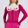 Bluză ajustată cu mâneci lungi din tricot, în roz magenta Bluză ajustată cu mâneci lungi din tricot, în roz magenta