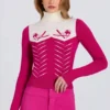 Bluză ajustată cu mâneci lungi din tricot, în roz magenta Bluză ajustată cu mâneci lungi din tricot, în roz magenta