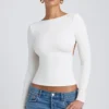 Bluză albă cu guler înalt, mâneci lungi și spate decupat, din modal, model Elli Bluză albă cu guler înalt, mâneci lungi și spate decupat, din modal, model Elli