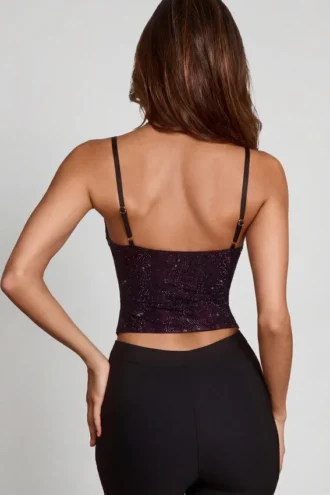 Bluză Armelia cu guler tip cowl și decupaje, decorată, în model de șarpe violet Bluză Armelia cu guler tip cowl și decupaje, decorată, în model de șarpe violet
