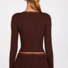 Bluză cu mâneci lungi și guler pătrat, din modal cu nervuri, Retta, în culoarea ciocolatiu Bluză cu mâneci lungi și guler pătrat, din modal cu nervuri, Retta, în culoarea ciocolatiu
