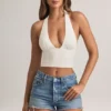 Bluză Drew din modal, cu gât halter, albă Bluză Drew din modal, cu gât halter, albă