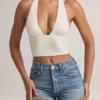 Bluză Drew din modal, cu gât halter, albă Bluză Drew din modal, cu gât halter, albă