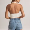 Bluză Drew din modal, cu gât halter, albă Bluză Drew din modal, cu gât halter, albă