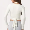 Bluză înfășurată din jersey moale, culoare lapte