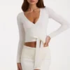 Bluză înfășurată din tricot moale, culoare ivoriu