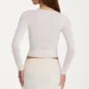 Bluză înfășurată din tricot moale, culoare ivoriu