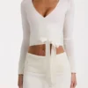 Bluză înfășurată din tricot moale, culoare ivoriu