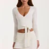 Bluză înfășurată din tricot moale, culoare ivoriu