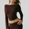 Bluză Wilona din tricot cu nervuri și decolteu în V, culoare Espresso Bluză Wilona din tricot cu nervuri și decolteu în V, culoare Espresso