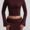 Bluză Wilona din tricot cu nervuri și decolteu în V, culoare Espresso Bluză Wilona din tricot cu nervuri și decolteu în V, culoare Espresso