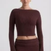 Bluză Wilona din tricot cu nervuri și decolteu în V, culoare Espresso Bluză Wilona din tricot cu nervuri și decolteu în V, culoare Espresso