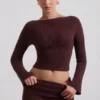 Bluză Wilona din tricot cu nervuri și decolteu în V, culoare Espresso Bluză Wilona din tricot cu nervuri și decolteu în V, culoare Espresso