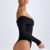 Body Ceyln din modal, cu umeri decupați și drapaj, negru Body Ceyln din modal, cu umeri decupați și drapaj, negru