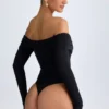 Body Ceyln din modal, cu umeri decupați și drapaj, negru Body Ceyln din modal, cu umeri decupați și drapaj, negru
