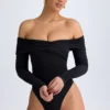 Body Ceyln din modal, cu umeri decupați și drapaj, negru Body Ceyln din modal, cu umeri decupați și drapaj, negru