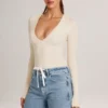 Body Elodie Modal cu mâneci lungi și decolteu adânc, în culoarea Ivory Body Elodie Modal cu mâneci lungi și decolteu adânc, în culoarea Ivory