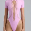 Body-ul cu șireturi Raine în roz violet Body-ul cu șireturi Raine în roz violet