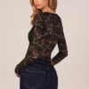 Body-ul cu mâneci lungi și dantelă Letizia, negru