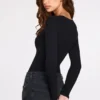 Body-ul cu mâneci lungi și decolteu adânc, din modal cu nervuri, model Verity, negru