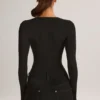 Body-ul cu mâneci lungi și decolteu adânc Elodie Modal, negru Body-ul cu mâneci lungi și decolteu adânc Elodie Modal, negru