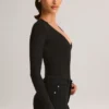 Body-ul cu mâneci lungi și decolteu adânc Elodie Modal, negru Body-ul cu mâneci lungi și decolteu adânc Elodie Modal, negru