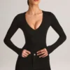 Body-ul cu mâneci lungi și decolteu adânc Elodie Modal, negru Body-ul cu mâneci lungi și decolteu adânc Elodie Modal, negru
