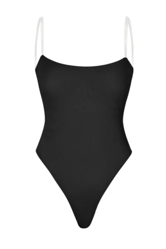 Body-ul cu tanga și bretele invizibile din plasă moale, de la Intimates, în culoarea negru
